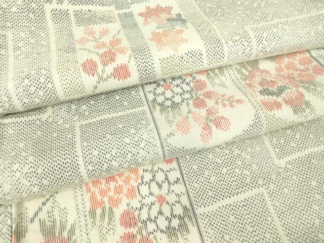 平和屋着物▽上質な紬 単衣 色紙花文 正絹 逸品 DAAV5917az