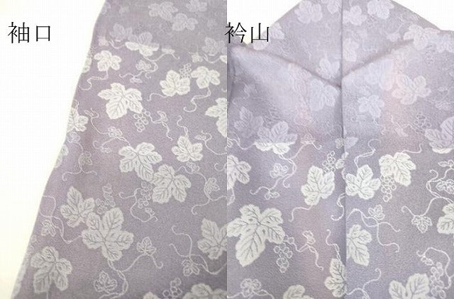 平和屋着物▽訪問着 単衣 お召地 葡萄蔦の葉文 正絹 逸品 DAAV5925az