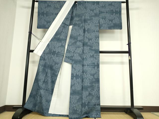 平和屋着物▽本場大島紬 単衣 9マルキ 樹林文 三越扱い 正絹 逸品 DAAV5953az