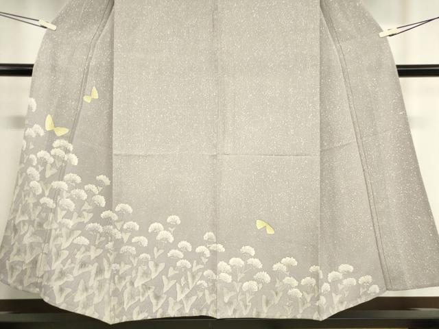 平和屋着物▽訪問着 単衣 お召縮緬 ろうけつ染め 舞蝶花文 正絹 逸品 DAAV5961az