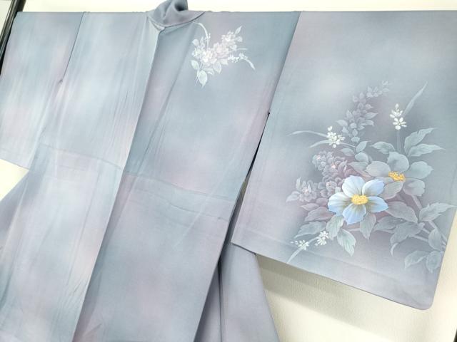 平和屋着物▽訪問着 単衣 草花文 手描き 暈し染め 正絹 逸品 DAAV5962az
