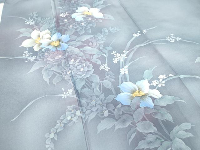 平和屋着物▽訪問着 単衣 草花文 手描き 暈し染め 正絹 逸品 DAAV5962az