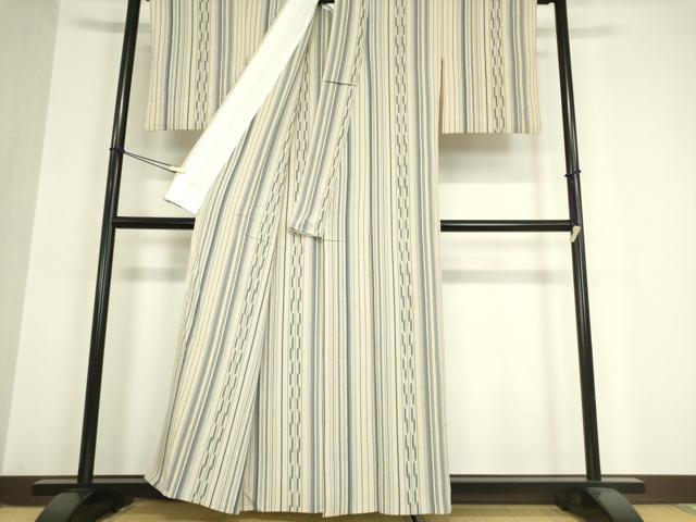 平和屋着物▽本塩沢 単衣 間道 正絹 逸品 DAAV5963az