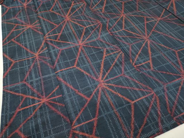 平和屋着物▽上質な紬 単衣 麻の葉文 正絹 逸品 DAAV5990az