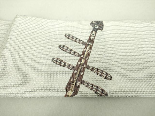 平和屋着物●つけ帯 寳彩螺鈿 工寳織 楽器狩猟花文 金糸 さが美扱い 証紙付き 正絹 逸品 未使用 DAAV6087ps