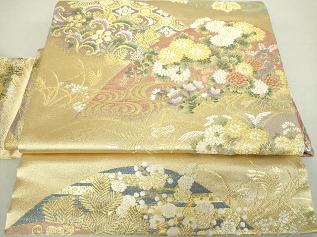 平和屋着物●つけ帯 唐織 遠山花文 金糸 やまと誂製 正絹 逸品 未使用 DAAV6107ps