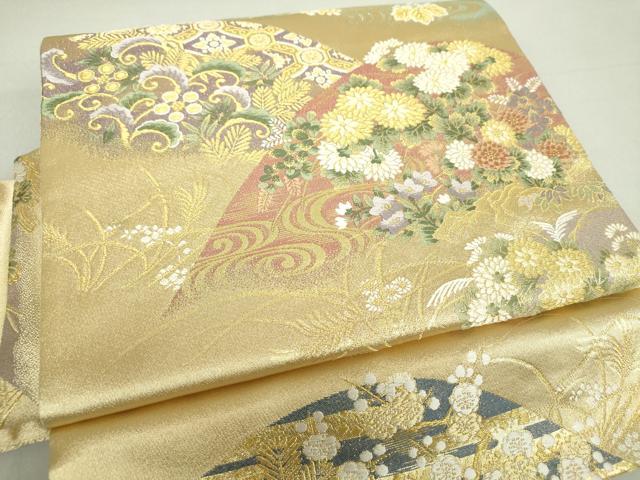 平和屋着物●つけ帯 唐織 遠山花文 金糸 やまと誂製 正絹 逸品 未使用 DAAV6107ps