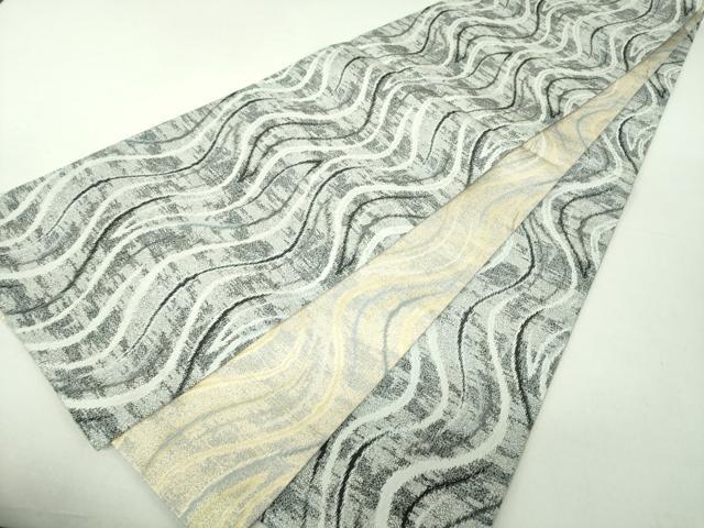 平和屋着物●両面 全通柄袋帯 よろけ縞 金糸 正絹 逸品 DAAV6138ps