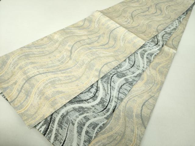 平和屋着物●両面 全通柄袋帯 よろけ縞 金糸 正絹 逸品 DAAV6138ps