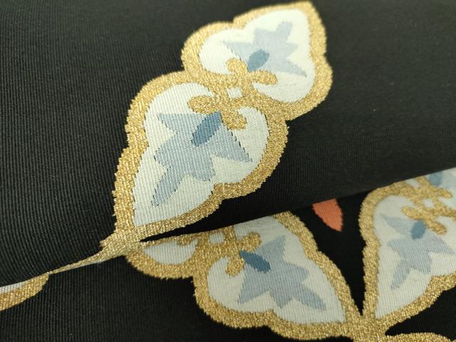 平和屋着物●爪掻き本綴れ 八寸名古屋帯 七宝花文 黒地 金糸 正絹 逸品 DAAV6195ps