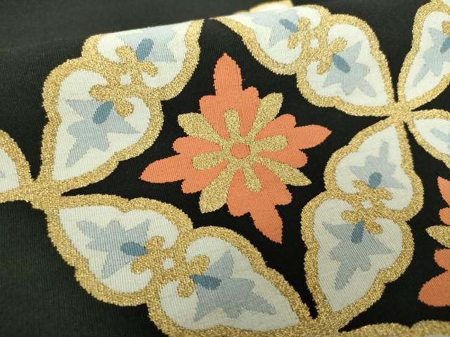 平和屋着物●爪掻き本綴れ 八寸名古屋帯 七宝花文 黒地 金糸 正絹 逸品 DAAV6195ps