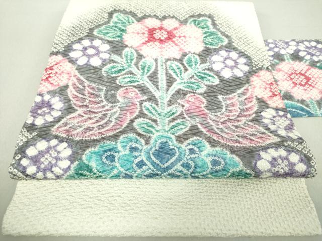平和屋着物●名門 藤娘きぬたや・総絞り 九寸名古屋帯 花鳥文 正絹 逸品 DAAV6219ps