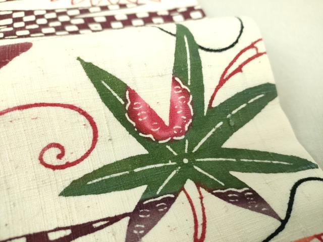 平和屋着物●全通柄九寸名古屋帯 紬地 本場琉球紅型 吉祥花文 正絹 逸品 未使用 DAAV6256ps