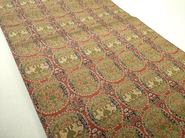 平和屋着物●龍村美術織物 九寸開き名古屋帯 円文白虎朱雀錦 正絹 逸品 DAAV6290ps