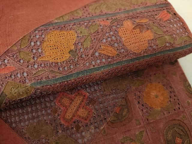 平和屋着物●中国三大刺繍 スワトウ相良刺繍 汕頭相良刺繍 総刺繍 九寸名古屋帯 紬地 花鳥文 正絹 逸品 DAAV6324ps