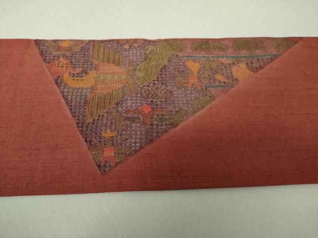 平和屋着物●中国三大刺繍 スワトウ相良刺繍 汕頭相良刺繍 総刺繍 九寸名古屋帯 紬地 花鳥文 正絹 逸品 DAAV6324ps