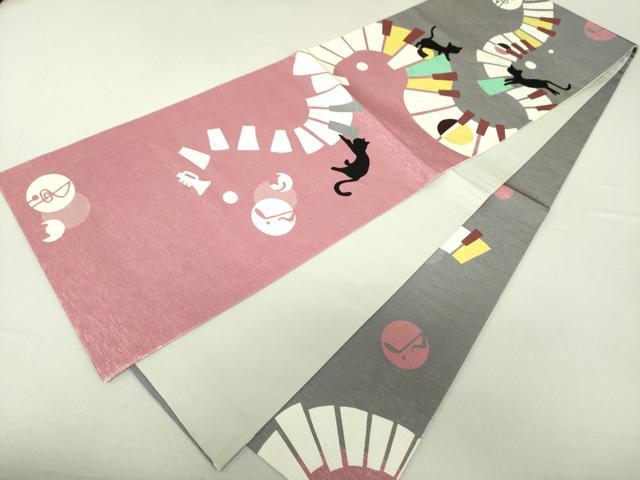 平和屋着物●全通柄京袋帯 黒猫 ピアノ 鍵盤 音符 正絹 逸品 DAAV6347ps