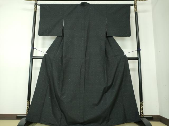 平和屋着物●上質な紬 霞文 黒地 正絹 逸品 DAAV6386ps