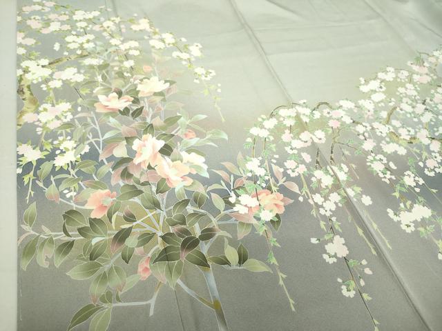 平和屋着物●十日町友禅作家 岡村蒼風 訪問着 枝垂れ桜 枝花文 暈し染め 正絹 逸品 未使用 DAAV6389ps