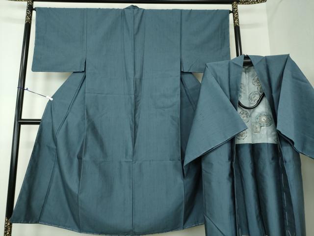 平和屋着物●男性 紬 アンサンブル 長羽織 熨斗目花色 正絹 逸品 未使用 DAAV6407ps