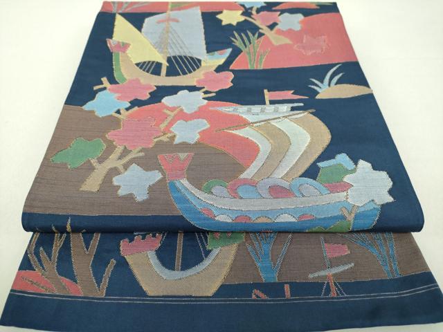 平和屋着物●六通柄袋帯 南蛮船 枝花文 金糸 正絹 逸品 DAAV6432ps
