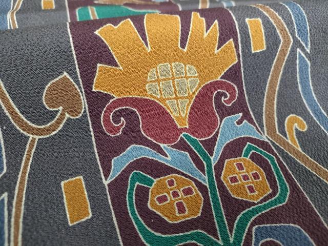 平和屋着物●全通柄九寸名古屋帯 花鳥文 鬼しぼ縮緬 正絹 逸品 未使用 DAAV6453ps