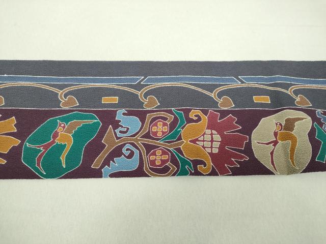 平和屋着物●全通柄九寸名古屋帯 花鳥文 鬼しぼ縮緬 正絹 逸品 未使用 DAAV6453ps