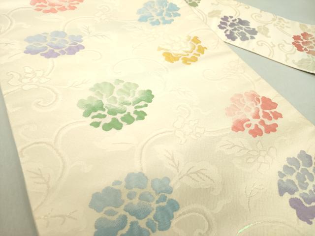 平和屋着物●九寸名古屋帯 牡丹唐草 ラメ糸 正絹 逸品 DAAV6454ps