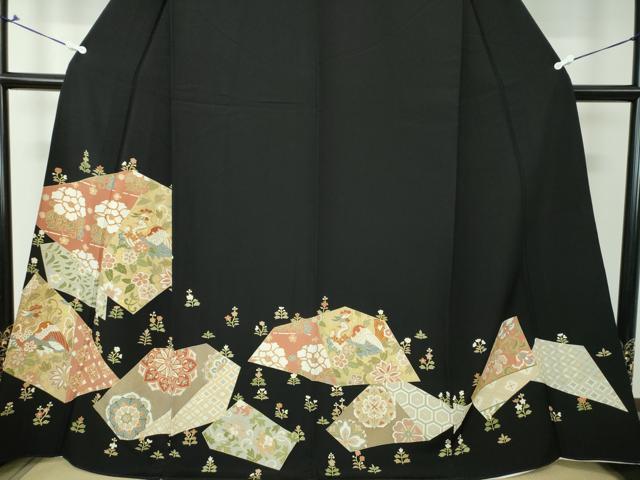 平和屋着物▽豪華黒留袖 単衣 駒刺繍 鳳凰花文 金彩 正絹 逸品 DAAQ4544psm