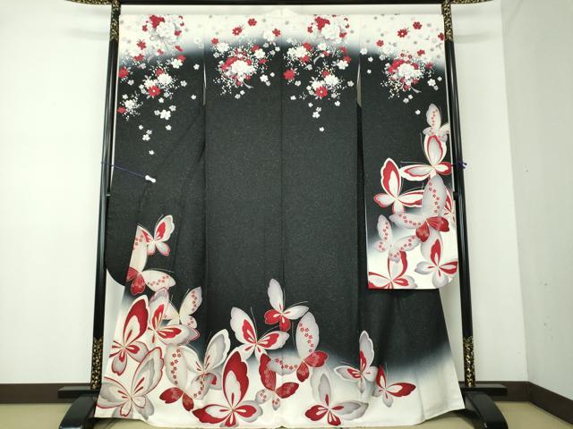 平和屋着物●豪華振袖 刺繍 舞蝶文 暈し染め 金糸 銀通し地 正絹 逸品 DAAV6509ps
