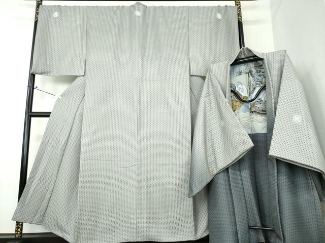 平和屋着物●男性 色紋付 お召地 羽織セット キングサイズ 長羽織 菱文 錫色 正絹 逸品 DAAV6526ps