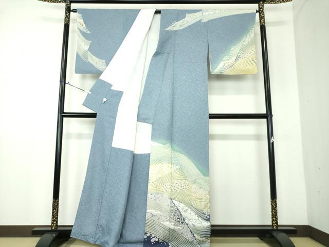 平和屋着物●中国三大刺繍 相良刺繍 訪問着 おぼろ染め 襲絞り 流水花文 金糸 銀通し地 正絹 逸品 DAAV6551ps