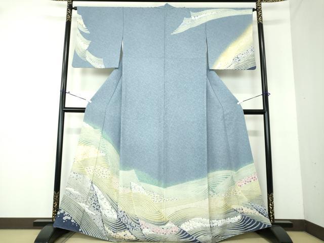 平和屋着物●中国三大刺繍 相良刺繍 訪問着 おぼろ染め 襲絞り 流水花文 金糸 銀通し地 正絹 逸品 DAAV6551ps