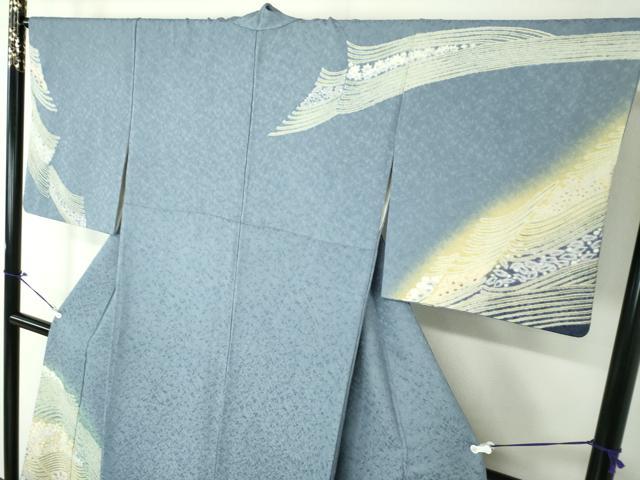 平和屋着物●中国三大刺繍 相良刺繍 訪問着 おぼろ染め 襲絞り 流水花文 金糸 銀通し地 正絹 逸品 DAAV6551ps