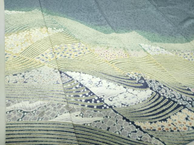平和屋着物●中国三大刺繍 相良刺繍 訪問着 おぼろ染め 襲絞り 流水花文 金糸 銀通し地 正絹 逸品 DAAV6551ps