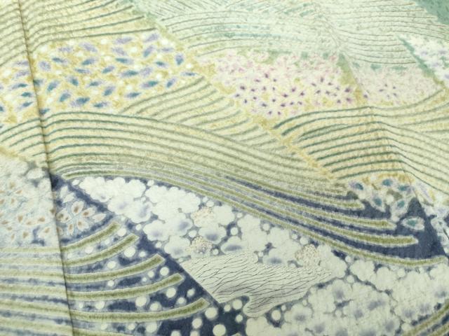 平和屋着物●中国三大刺繍 相良刺繍 訪問着 おぼろ染め 襲絞り 流水花文 金糸 銀通し地 正絹 逸品 DAAV6551ps