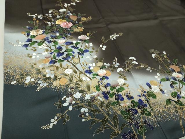 平和屋着物●訪問着 刺繍 枝花文 暈し染め 金彩 さが美扱い 正絹 逸品 DAAV6571ps