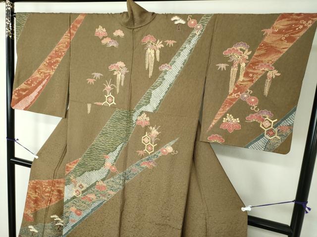 平和屋着物●訪問着 絞り 刺繍 吉祥花文 金彩 正絹 逸品 DAAV6605ps