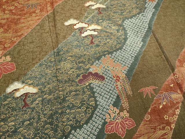 平和屋着物●訪問着 絞り 刺繍 吉祥花文 金彩 正絹 逸品 DAAV6605ps