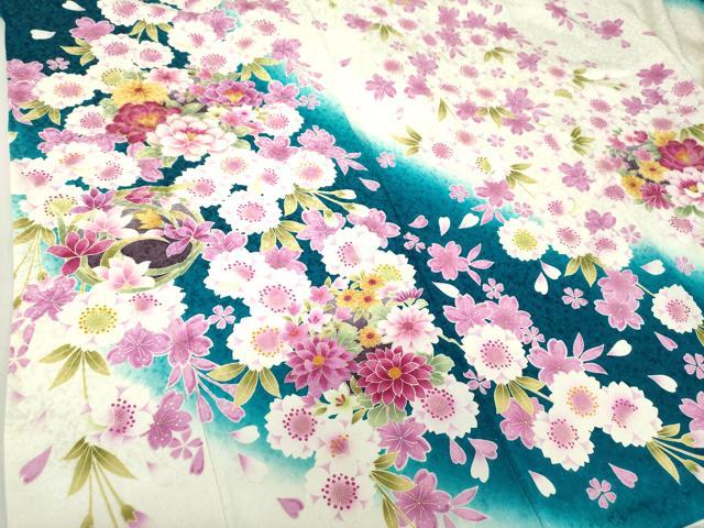 平和屋着物●豪華振袖 刺繍 枝垂れ桜 花丸文 暈し染め 金彩 銀通し地 正絹 逸品 DAAV6618ps