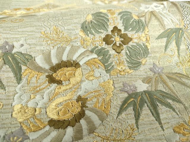 平和屋着物●ひなや工房 くむ・あむ・おる 伊豆蔵明彦 太鼓柄袋帯 刺繍 正倉院花文 金糸 正絹 逸品 未使用 DAAV6751ps