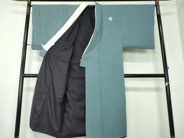 平和屋着物●男性 色紋付 羽織セット 着物・御召御納戸色 羽織・百入茶色 正絹 逸品 DABD1699ps