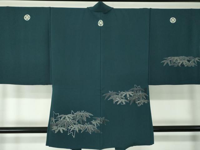 平和屋着物●男性 色紋付 羽織セット 着物・御召御納戸色 羽織・百入茶色 正絹 逸品 DABD1699ps
