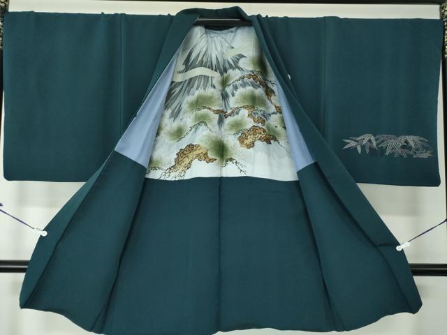 平和屋着物●男性 色紋付 羽織セット 長羽織 着物・御召御納戸色 羽織・百入茶色 正絹 逸品 DAAV6861ps
