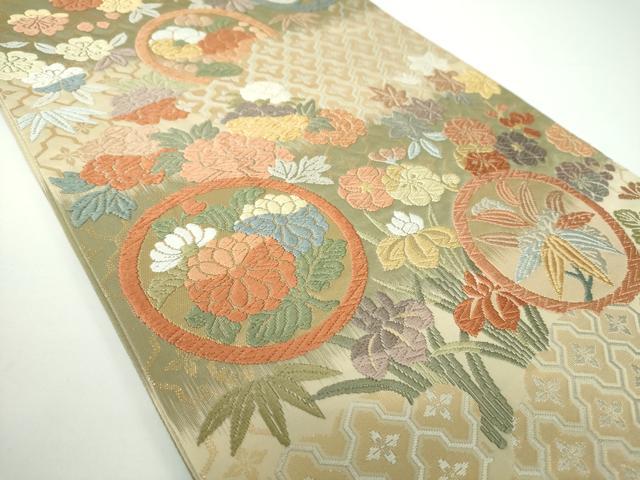 平和屋着物●六通柄袋帯 唐織 雲取花の丸 金糸 正絹 逸品 DAAV6888ps