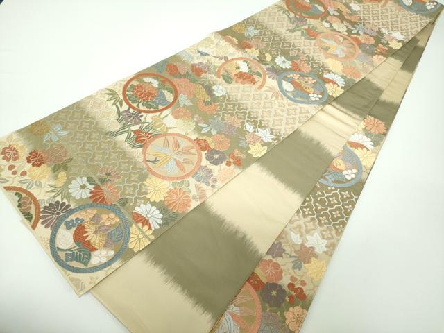 平和屋着物●六通柄袋帯 唐織 雲取花の丸 金糸 正絹 逸品 DAAV6888ps
