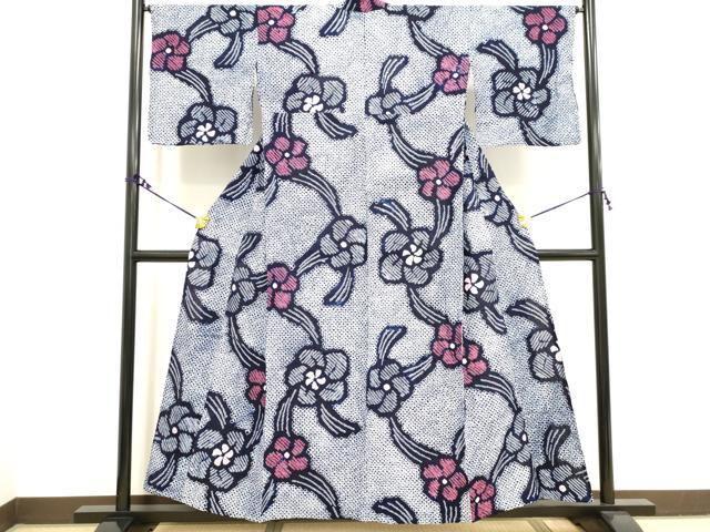 平和屋着物∴夏物 浴衣 有松鳴海絞り 枝花文 綿 逸品 DAAV7257cd