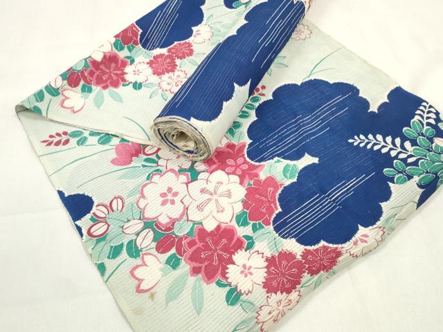 平和屋着物*夏物 アンティーク 大正ロマン 小紋 反物 着尺 絽 草花雲文 未使用 DAAV8286zzz