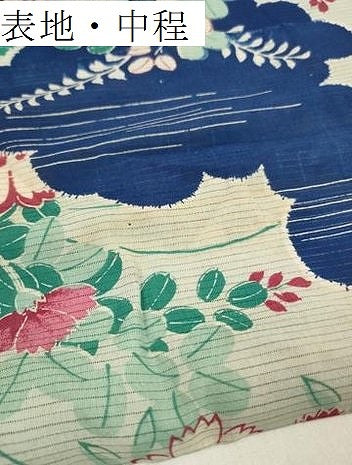 平和屋着物*夏物 アンティーク 大正ロマン 小紋 反物 着尺 絽 草花雲文 未使用 DAAV8286zzz