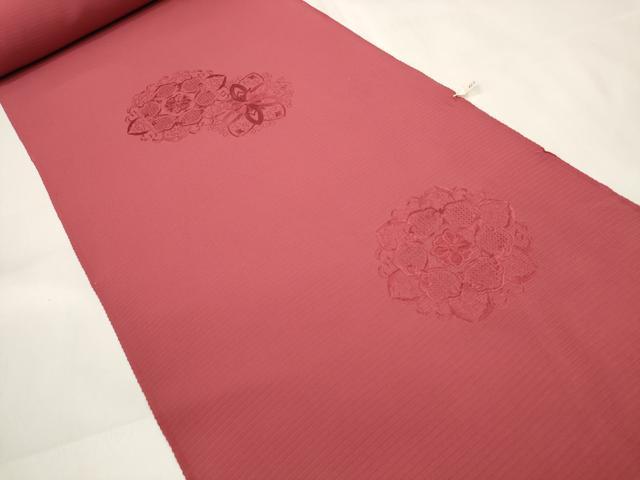 平和屋着物*夏物 中国三大刺繍 汕頭刺繍 付下げ 反物 着尺 絽 堅牢染 正倉院花 臙脂色 逸品 未使用 DAAV8288zzz